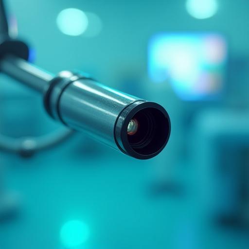 A close-up of a modern endoscopic camera lens.